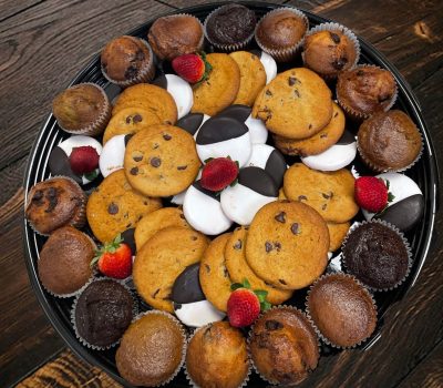 Chesapeake bagel bakery Dessert tray catering wood back ground
