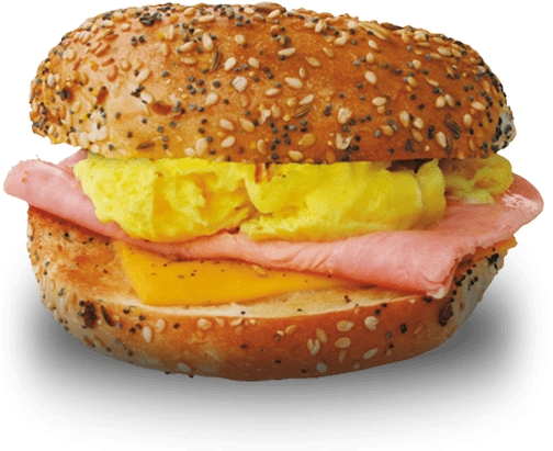 Eggwich on Bagel with ham and cheese