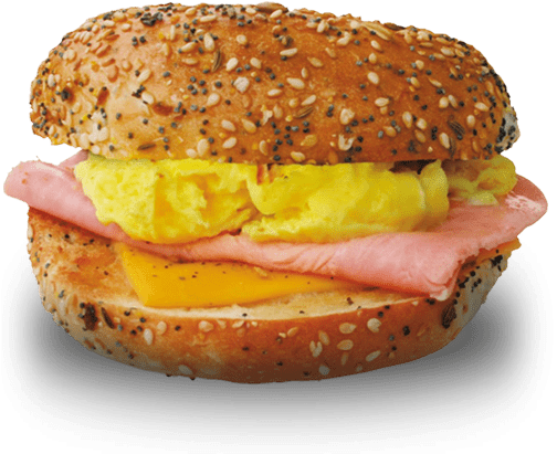 Eggwich on Bagel with ham and cheese